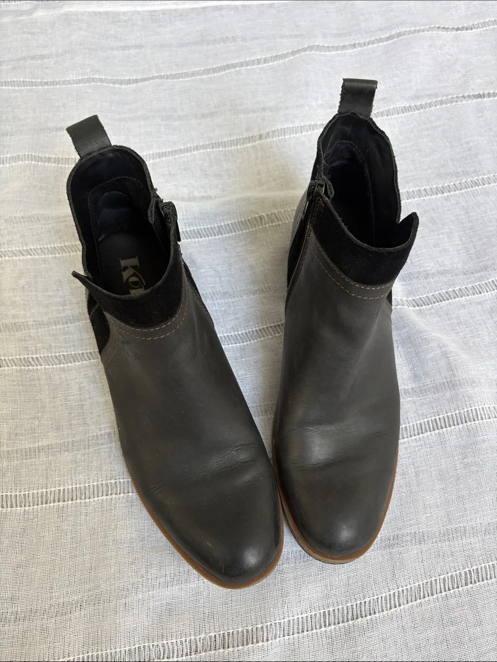 Korks Black Leather and Suede Ankle Booties